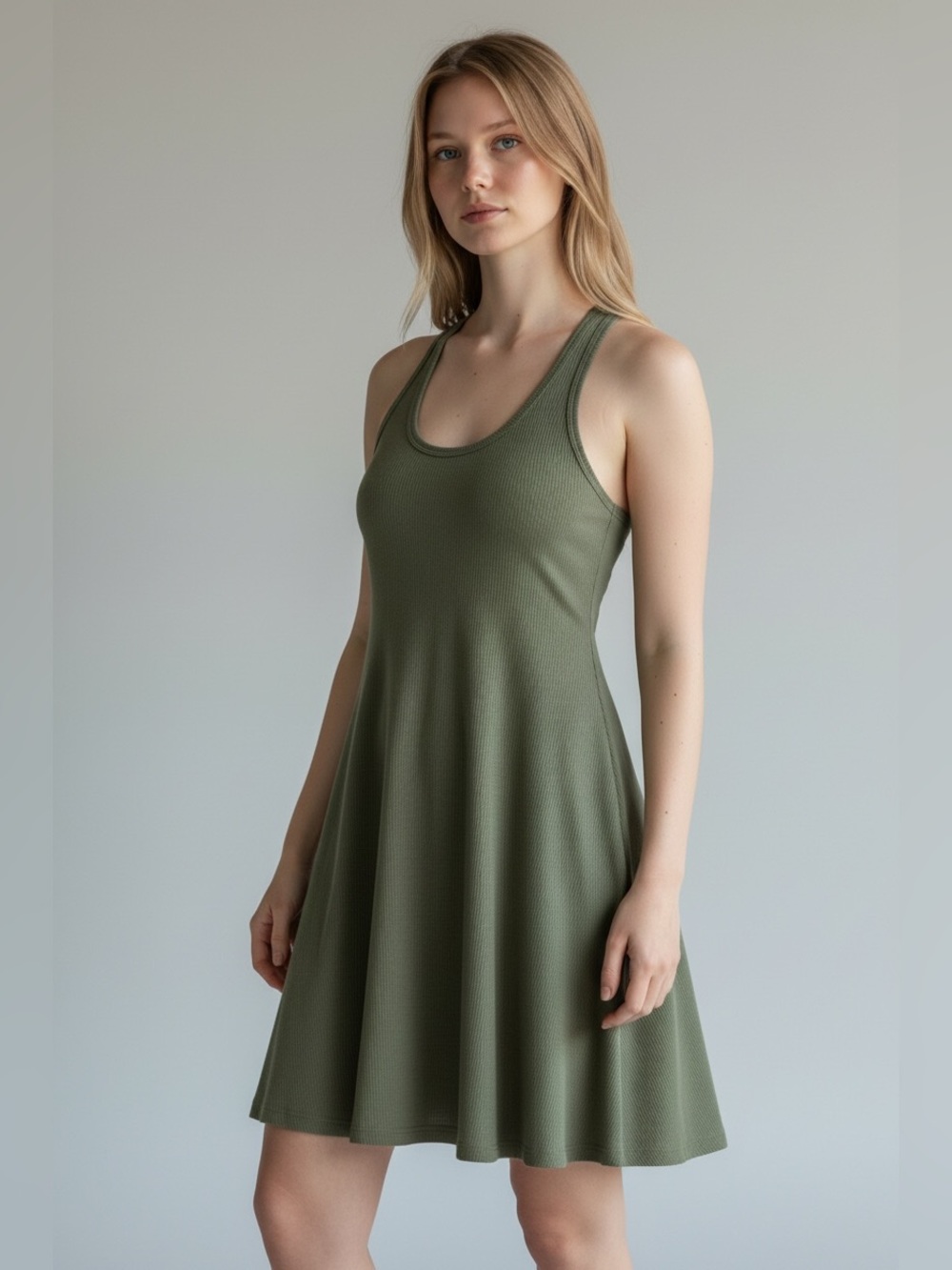 Aerie Cotton Olive Green Midi Tank Dress Size Large NWT